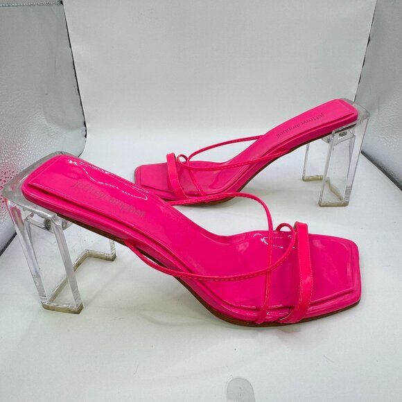 Jeffrey Campbell Pink Neon Patent Sandals Sz 8 Clear Block Heels - Picture 2 of 8